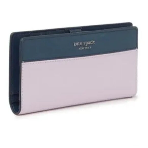 Kate Spade Cameron Lavender Mist/Petrol Blue Leather Large Slim Bifold Wallet - Picture 1 of 8